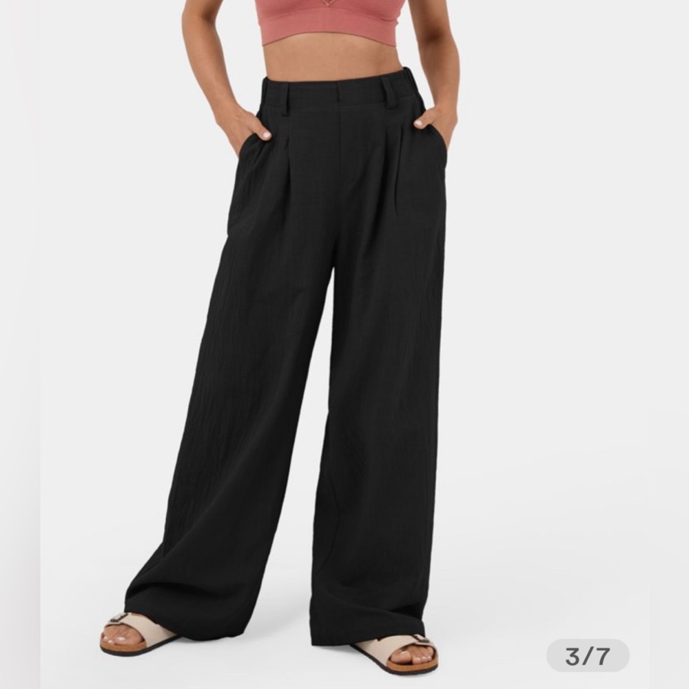 NWT Halara High Waisted Plicated Side Pocket Wide Leg Flowy Palazzo Cotton Pants